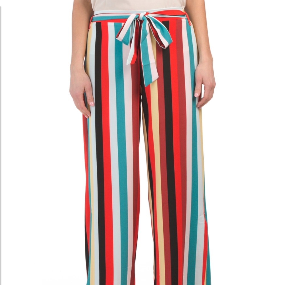 NWT Colorful Striped Wide Leg Pants w/Tie Front